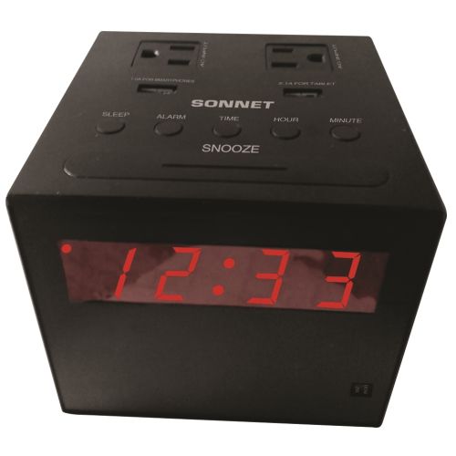 Sonnet R-1414 Charging Station Alarm Clock with 2 USB Charging Ports, Black